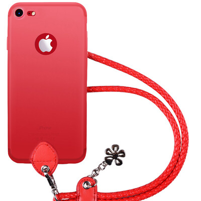 

Pizza Apple 7 phone case with lanyard iphone7 phone shell silicone i7 all-inclusive soft sand sets can be linked to the neck 47 inches gradient red