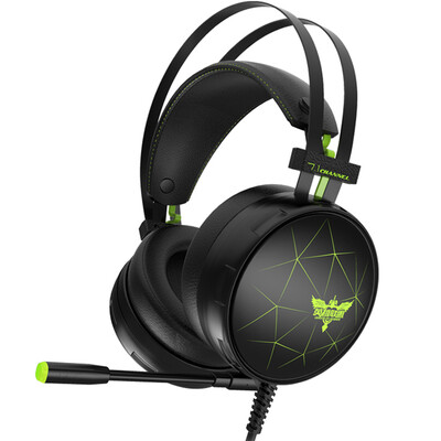 

Сердце насильственный лига Gaming Headset гарнитура с пшеницей 7,1 объемного звука гарнитуры компьютерной гарнитуры с микрофоном провода микрофона светящаяся черный и зеленый