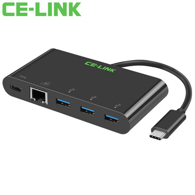 

CE-LINK 1677 Type-C to Gigabit Ethernet USB30 interface type c charging port splitter OTG USB-C to RJ45 converter HUB expansion cable network card black