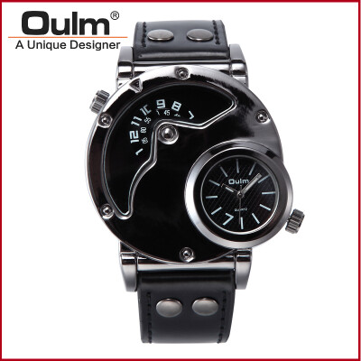 

OULM Russian Army Military Dual Time Movement Mens Leather Quartz Wrist Watch 9591