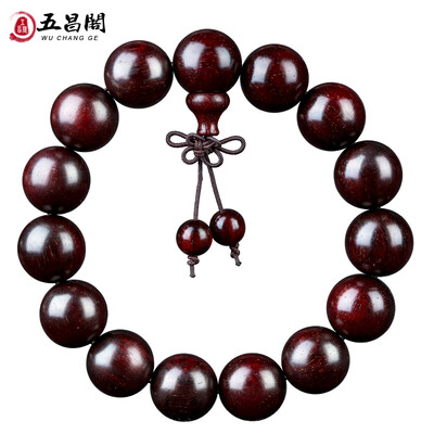 

Five Chang Court lobular red sandalwood hand string male old material high oil dense Buddha beads bracelet 15mm