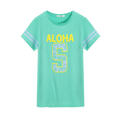 

Semir Semir short sleeve T-shirt summer ladies round neck letters printed straight t-shirt Korean version 12216000038 ice blue M