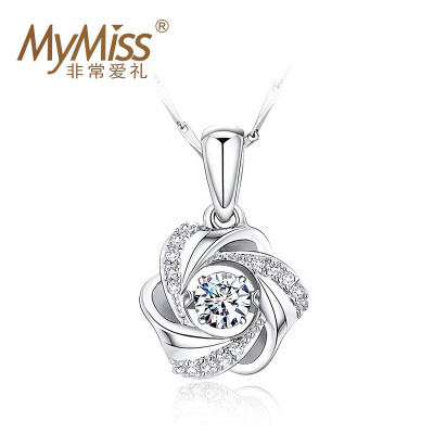 

Mymiss Love Flower Clover Necklace 925 Silver Female Mosaic Swarovski Zircon 120 Slice