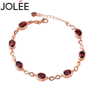 

Feather JOLEE garnet bracelet S925 silver rose gold bracelet fashion simple Korean version of the hand to send his girlfriend honor wife gift red