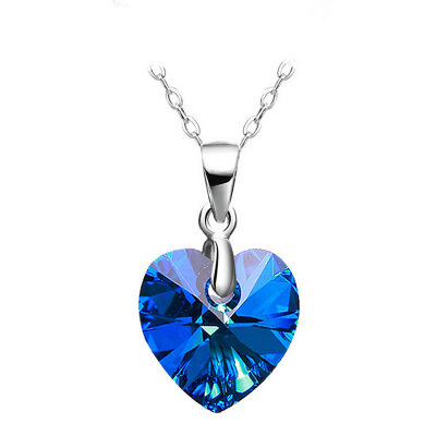 

Yoursfs@ 2017 new hot sell 925 sterling silver love heart blue crystal ladies`pendant necklaces jewelry wholesale gift chain