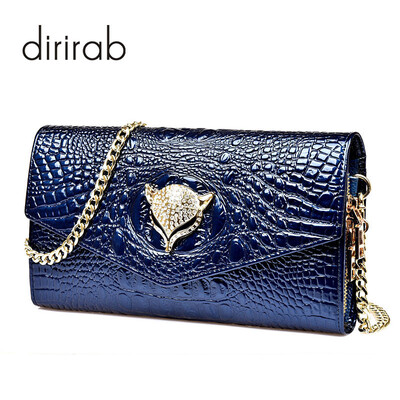 

Dirirab Leather womens shoulder bag crocodile pattern leather fox chain small bag wild envelope bag ladies big wallet