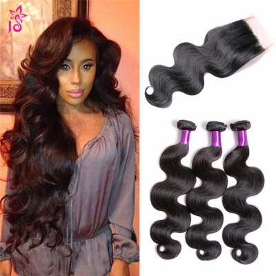 

Brazilian Virgin Hair Bundles with Closure 3 Bundles Brazilian Body Wave with Closure Human Hair Extension Brazilian Hair Weave