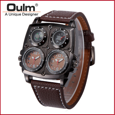 

New special compass decorations men sports japan quartz movement leather strap branded watch oulm 1140 military wrist watch