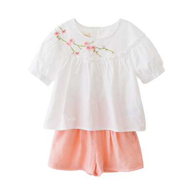 

Cicie children's clothing children's girls plum embroidery short-sleeved thin two-piece suit 172031 pink 120