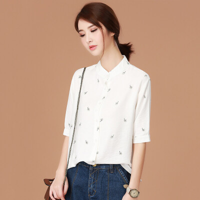 

City plus CITYPLUS art rejuvenation collar short sleeve loose casual chiffon shirt CWCC175156 white M