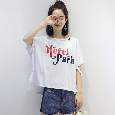 

City Plus CITYPLUS Arts Fan Cave Round Collar Colors Short Form Long Short Sleeve T-Shirt Female CWTD174475 Black