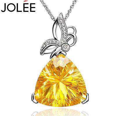 

Yu Lan JOLEE natural crystal necklace S925 silver fashion Korean version of the color gem pendant chain clavicle chain to send his girlfriend honor his wife birthday gift yellow