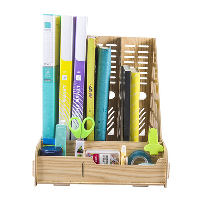 

Jinlongxing Glosen wooden file box triple file rack table information file tray office file basket with pen holder stationery desktop storage box DIY D9112 wood grain