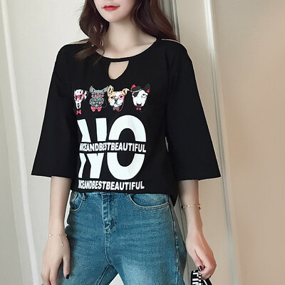 

VIVAHEART Korean version of the five-point sleeper hollow T-shirt loose print pattern underwear coat tide tide VWTD173131 black M