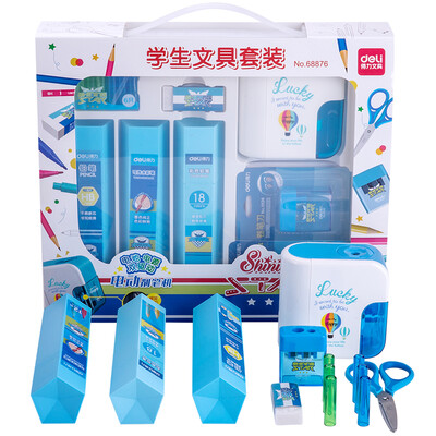 

Deli 68876 student stationery gift box children&39s school supplies spree painting 8 set suit blue