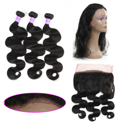 

360 Lace Frontal with Bundle Brazilian Body Wave 3 Bundles with Frontal Closure 360 Lace Virgin Hair Bundle Deals Brazilian Hair