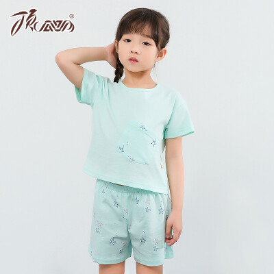 

Jingdong supermarket] top melon melon (dingguagua) children pajamas girls summer cotton round neck shorts shorts shorts shorts girls home suits 86033 green 140