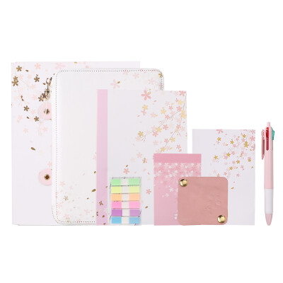 

M & G HAPY0179 Set Cherry Blossom Multifunctional Zipper Notebook Retro Diary Traveler&39s Handbook Pocket Book Set 8pcs White