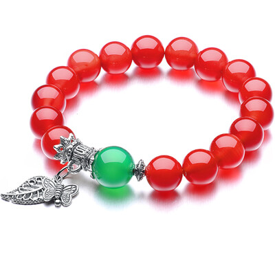 

Stone jewelry 9-10mm agate bracelet female red agate with butterfly hand string red beaded bracelet female butterfly