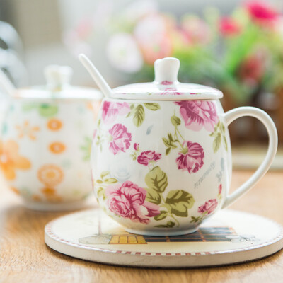 

Porcelain soul creative ceramic cup couple cup of coffee cup with a spoon mug cup of milk cup rose story