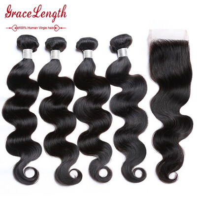 

8A Brazilian Body Wave With Closure 4 Bundles Grace Length Brazilian Body Wave Hair With Closure Mink Brazilian Human Hair Weave