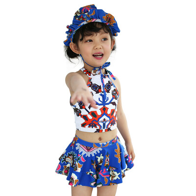 

QIHAI QIHAI children swimsuit girls split four sets of flat angle children swimsuit hot springs bathing suits 7632-2 pink clothing blue skirt XL code