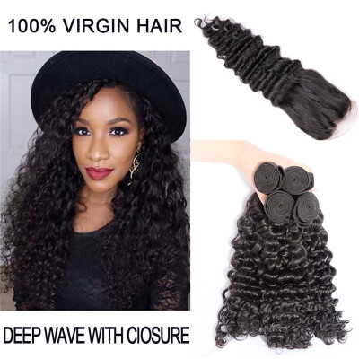 

Malaysian Deep Wave With Closure Deep Curly Weave 3 Bundles With Closure Malaysian Virgin Hair With Closures Human Hair Weave