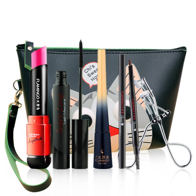 

Flamingo Jiaoqiao Lipstick Classic combination (mascara + eyebrow pencil + eyeliner + lipstick + eyelash curler + cosmetic bag