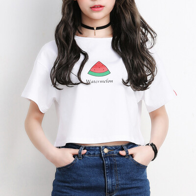 

City plus CITYPLUS art Fan high waist exposed umbilical round neck short loose short bottomed shirt short sleeve T shirt CWTD174166 white L