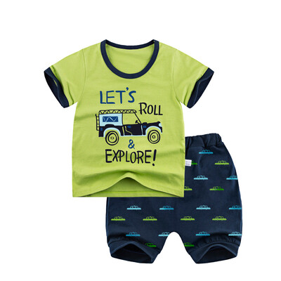 

Yue Tong Lai children's suit summer boy short-sleeved T-shirt harem pants summer suit Y1919 line car 140