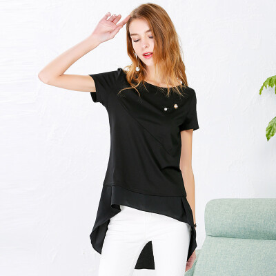 

Red bean IDF women stitching casual leisure T-shirt female FTD7206B 90 black 165 88A