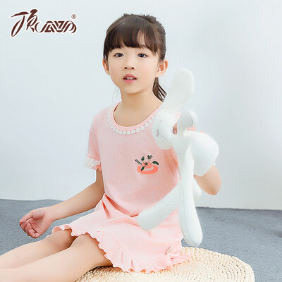 

【 】 top melon melon (dingguagua) children pajamas girls night skirts summer short sleeves cotton girls home skirt 86015 pink 90
