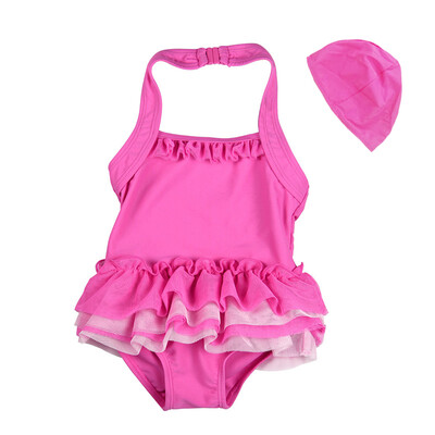 

Yi Zi (EZI) children's piece of body skirt swimsuit cute pompong yarn skirt piece girl swimwear swim cap Ezi10100 rose red 140cm