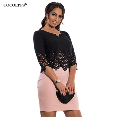 

COCOEPPS summer women dresses 2017 new plus size women clothing hollow out floral 6xl dress casual o-neck 2 piece bodycon sets