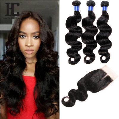 

Unprocessed Brazilian Virgin Human Hair 3 Bundles with Closure 7A Brazilian Virgin Hair Body Wave Extension and 4x4 Lace Closure