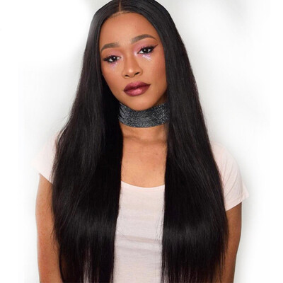 

Brazilian Straight Human Hair Weaves Extensions 4 Bundles with Closure Free Middle 3 Part Double Weft Dyeable Bleachable 100g pc
