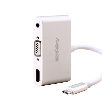 

Pukang (AMPCOM) Type-C трансфицировали VGA + HDMI + 3,5 мм аудио датчик головки HD проса Macbook Air ноутбук проектор адаптер серебряный сплав