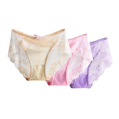 

Beauty · Ya · 3 loaded ladies underwear seamless light luxury sexy hollow lace comfortable cotton crotch panties female color pink sky blue L code