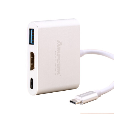 

AMPCOM Type-C to HDMI + USB-C 3.0 Charge HUB HD Converter Macbook Millet Air Notebook Adapter Aluminum Alloy Silver