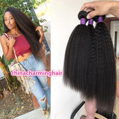 

Kinky Straight Hair Brazilian Hair Weave Bundles Coarse Yaki 100% Human Remy Hair Extensions 3pcs