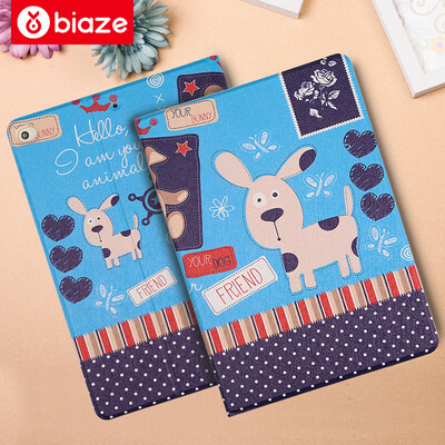 

BIAZE Apple iPad Air 2 / air1 / 2017 new iPad protective cover / leather case intelligent sleep iPad5 / 6/7 protective shell cartoon painted series of nose dog