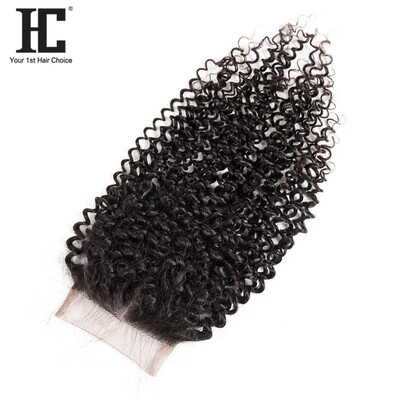 

HC Hair Malaysian Kinky Curly Lace Closure Human Hair Pieces 130 Density Closures Middle Part Remy Hair Bundles With Baby Hair