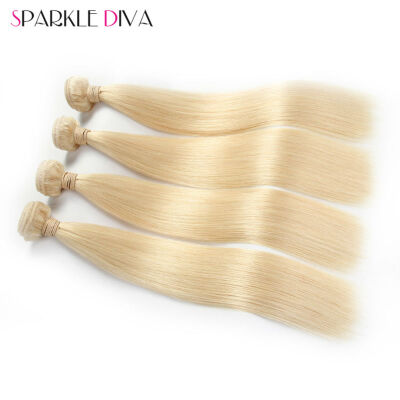 

613 Blonde Virgin Hair Straight 4 Bundles Shinny Blonde Бразильские волосы Бразильская Virgin Hair Straight 8A Наращивание человеческих волос