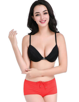 

Hot New 2017 Woman Bikini Swimsuit popular Sexy Black Bikini+Red Shorts Summer Ladies Sexy Bikini Quality Brand 75A-85C Cups