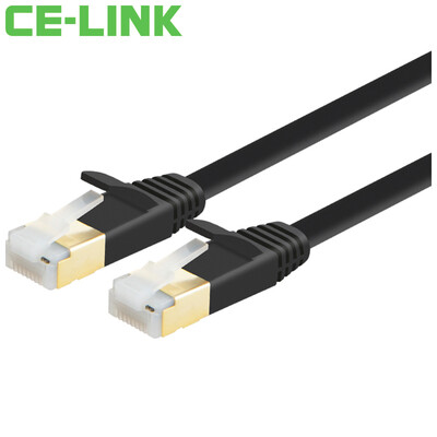

CE-LINK CAT7 Flat Cable 2m Seven Dual Shield High Speed ​​SSTP Network Jumper Flat Wire Computer Router Network Cable 24K Gold Plated Black A1539