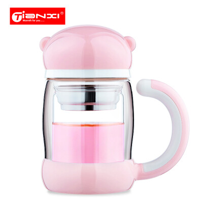 

Jingdong Supermarket] Tianyi (TI-31) cup double layer glass portable filter cover covered with tea leakage lady tea cup creative cute monkey water cup pink