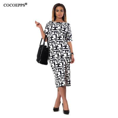 

fashionable letter print women dresses big size NEW 2017 plus size Knee-Length dress casual o-neck loose dress women clothing