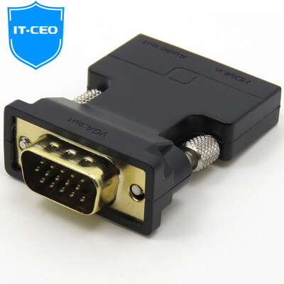 

IT-CEO hdmi to vga converter HD video adapter with 35mm audio cable laptop connection TV projector line black Y2HDMI-VGA