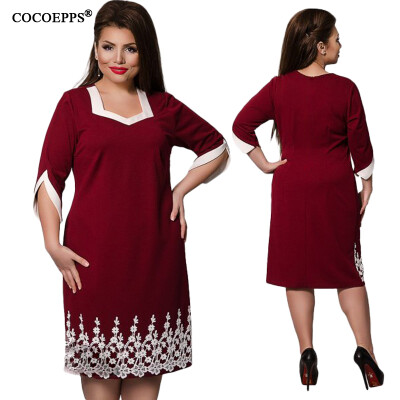 

COCOEPPS  5XL Lace Patchwork Women Dress 2017 Summer Style Plus Size office Big Large Size Dress Casual Loose blue Dresses