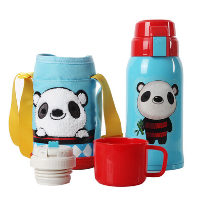 

Jingdong supermarket] cup with bear 2017 new retro version of children's insulation cup with straw children's cup stainless steel children's insulation pot 600ml blue panda